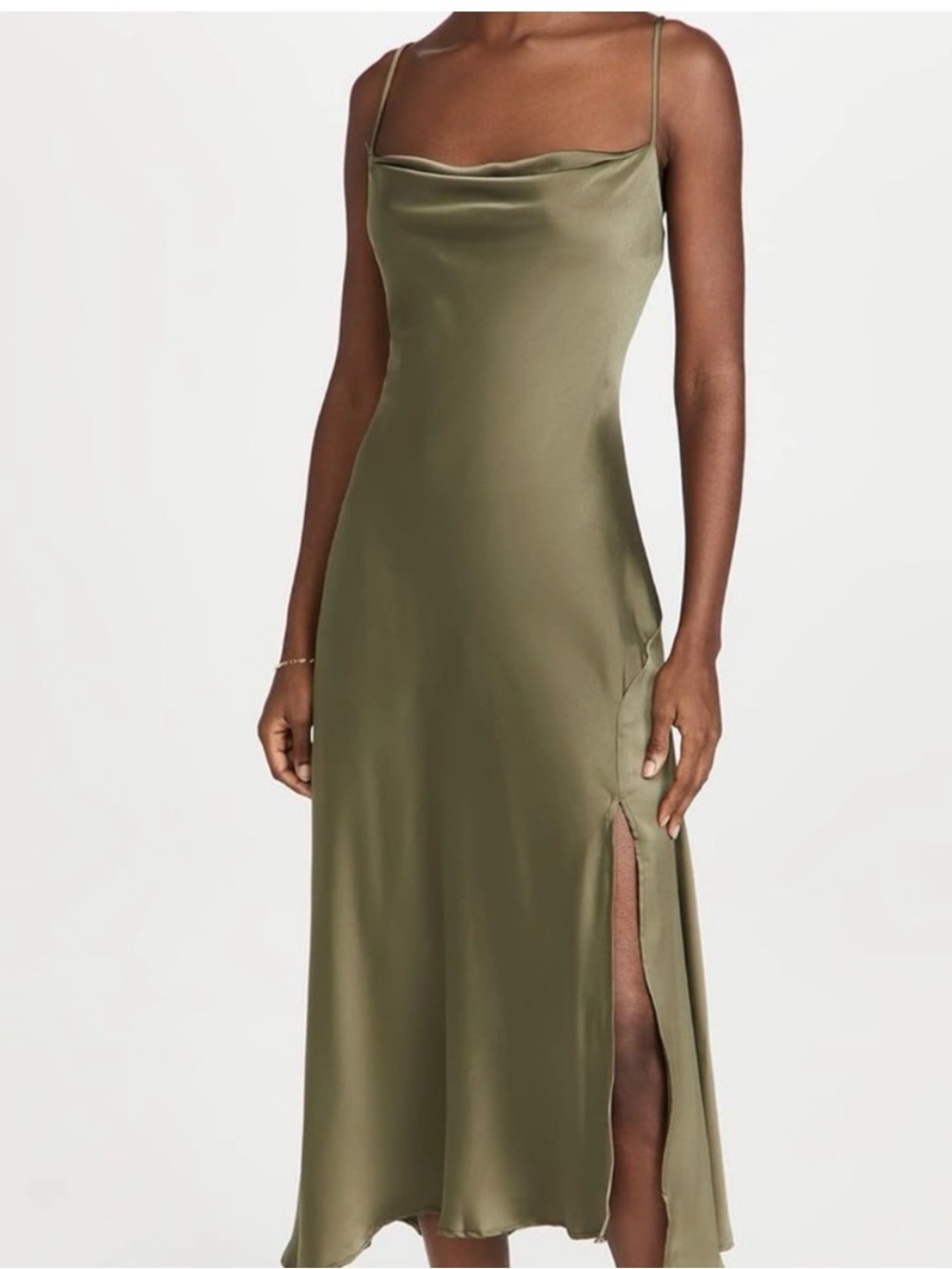 Elegant Olive Green Satin Dress